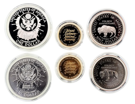 アメリカ　1991年　5ドル金貨*2　1ドル銀貨など6枚セット　Mount Rushmore anniversary