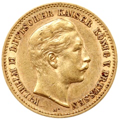ドイツ。プロイセン 1904年 10マルク金貨　ヴィルヘルム２世　VF+