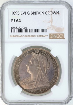 イギリス 1893年 プルーフクラウン銀貨　ヴィクトリアヴェールド　UNC PF64 6653282-001