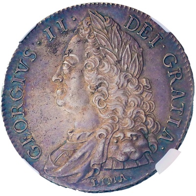 イギリス 1746年 クラウン 銀貨 ジョージ２世 LIMA NGC AU58  トーン