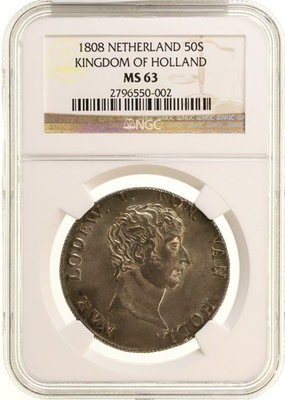 オランダ　ホラント王国　1808年　50スタイフェル　銀貨　NGC MS63　ルイ・ボナパルト