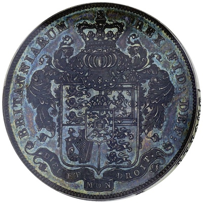 イギリス 1826年 プルーフクラウン銀貨 ジョージ４世 即位記念 PCGS UNC ESC R1 トーン