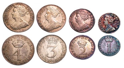 イギリス1709年 アン女王 マウンディ銀貨4枚セット(4～1ペンス、ペニー)　スターリングシルバー