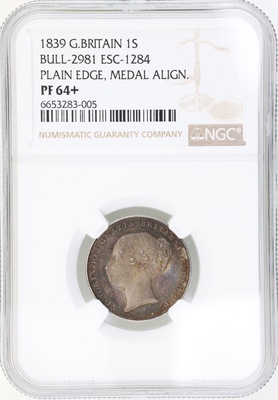 イギリス 1839年 プルーフシリング銀貨　ビクトリア ヤング トーン　UNC PF64+