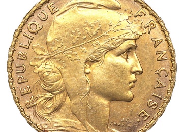 フランス　1909年　20フラン金貨　聖マリアンヌ　EF-~EF