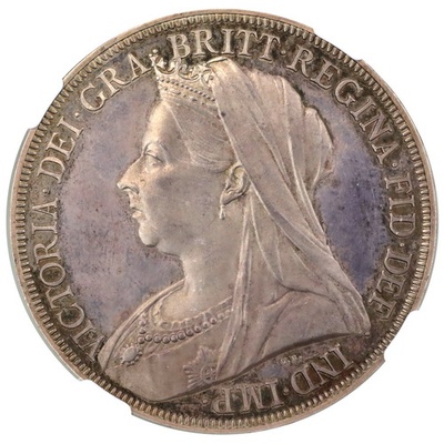 イギリス 1893年 プルーフクラウン銀貨　ヴィクトリアヴェールド　UNC PF64 6653282-001