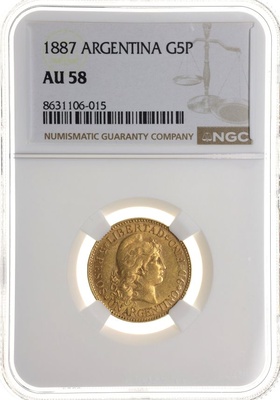 アルゼンチン 1887年 ５ペソ金貨 リバティ フリギア帽