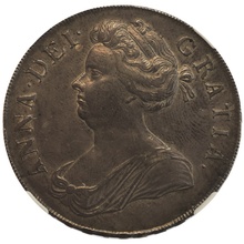 イギリス 1707年 クラウン 銀貨 アン女王　NGC AU55　ポスト・ユニオン Sexto on Edge