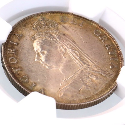 イギリス 1887年  2シリング フローリン 銀貨  ビクトリア ジュビリーヘッド　NGC MS63