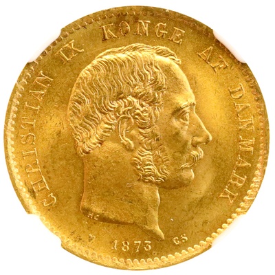 デンマーク 1873年銘 20クローネ 金貨 クリスチャンIX NGC MS65 ハイグレード
