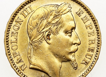 フランス　1863A　ナポレオン20フラン金貨　有冠　EF