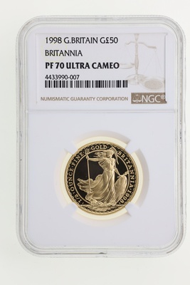 イギリス ブリタニア 1998年 50ポンド 1/2オンス 金貨 エリザベス2世 NGC　PF70UCAM
