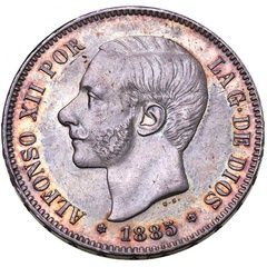 スペイン 1885年 アルフォンソ12世 5ペセタ銀貨　トーン