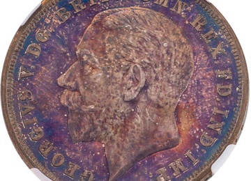 イギリス　1935年銘 プルーフ クラウン銀貨 陽刻エッジ ジョージ5世 NGC PF64 トーン