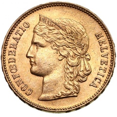 スイス 1895年B 20フラン金貨 ヘルヴェティア