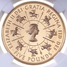 イギリス 1993年 5ポンド プルーフ金貨 エリザベス2世 戴冠40周年記念　NGC PF69 ULTRA CAMEO