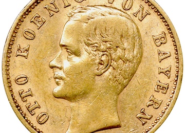 ドイツ・バイエルン 1905年D 20マルク金貨 オットー1世 VF+~EF極美品