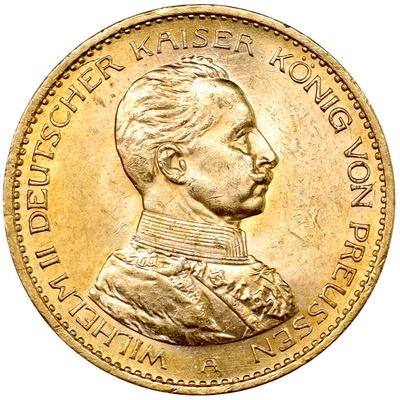 ドイツ・プロイセン 1914年A ２０マルク金貨 ウィルヘルム２世 AU/UNC未使用