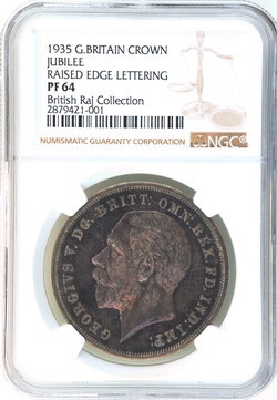 イギリス　1935年銘 プルーフ クラウン銀貨 陽刻エッジ ジョージ5世 NGC PF64 トーン