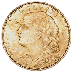 スイス 1922年 10フラン金貨 ブレネリ UNC-