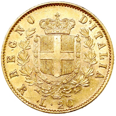 イタリア 王国 1875年 20リレ 金貨 ヴィットリオ・エマヌエーレ 2世 EF極美品