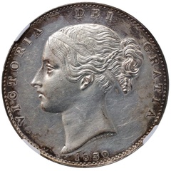 イギリス 1839年 プルーフ クラウン銀貨  ビクトリア ヤングヘッド　Plain Edge NGC AUd Cleaned 6653281-001