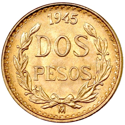 メキシコ 1945年Mo 2ペソ金貨 UNC未使用