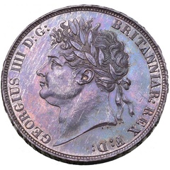イギリス 1821年 クラウン銀貨 ジョージ4世 Secundo on edge 遊色トーン NGC MS61
