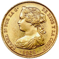 スペイン 1862年 100レアレス金貨 イザベル２世  EF未使用
