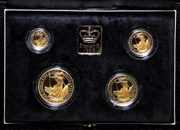 イギリス 1996年銘 ブリタニア立像 プルーフ金貨4枚セット エリザベス2世 発行500セット 保証書、オリジナル箱