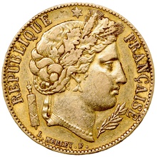 フランス 1851年A セレス女神 20フラン金貨 VF