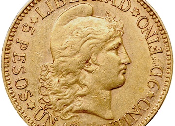 アルゼンチン 1887年 5ペソ金貨 リバティ フリギア帽 VF+極美品