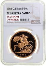 イギリス 1981年 エリザベス ５ポンド金貨　NGC PF69UCAM