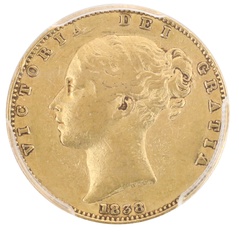 イギリス  特年1838年 ソブリン金貨 ビクトリア ヤングヘッド　PCGS AU50