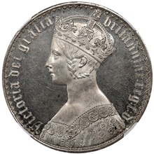 イギリス 1847年 ビクトリア ゴシック クラウン 銀貨 Undecimo on edge　NGC PF62Cameo