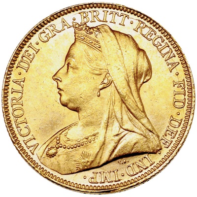 イギリス領オーストラリア 1899年銘 ソブリン金貨 シドニーミント ビクトリア ヴェールドヘッドUNC未使用