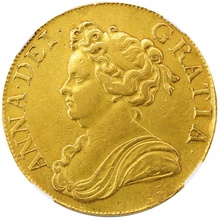 イギリス 1713年 5ギニー金貨 アン女王 NGC AU 鑑定 DVODECIMO on edge
