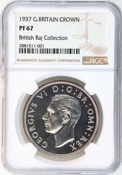 イギリス 1937年銘 ジョージ6世 プルーフ クラウン 銀貨 NGC　PF67