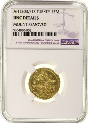 オスマントルコ  1789年(AH1203//13)  ZERI MAHBUB　ゼリ金貨　NGC鑑定UNC