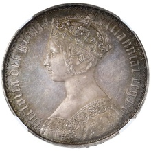 イギリス1847年 ビクトリア ゴシック クラウン 銀貨 アンデシモ Undecimo on edge NGC PF63