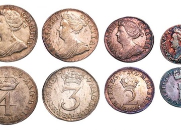 イギリス1709年 アン女王 マウンディ銀貨4枚セット(4~1ペンス、ペニー) スターリングシルバー
