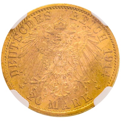 ドイツ プロイセン 1914年 20マルク 金貨　ヴィルヘルム2世　NGC MS63