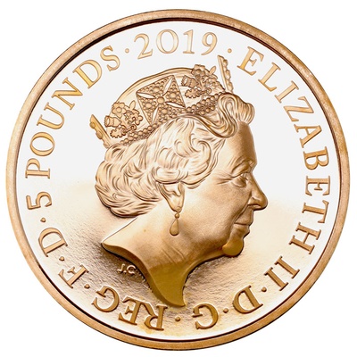 イギリス 2019年 ５ポンドプルーフ金貨 エリザベス2世  ロンドンタワー "キーセレモニー"　COA　BOX