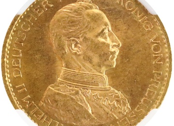 ドイツ プロイセン 1914年 20マルク 金貨　ヴィルヘルム2世　NGC MS63