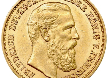 ドイツ・プロイセン 1888年A 20マルク金貨 フリードリヒ3世 EF極美品