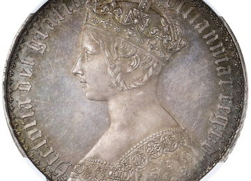 イギリス1847年 ビクトリア ゴシック クラウン 銀貨 アンデシモ Undecimo on edge NGC PF63