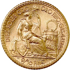 ペルー 1956年 10ソル 金貨　BU完全未使用