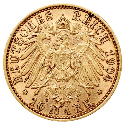 ドイツ。プロイセン 1904年 10マルク金貨　ヴィルヘルム２世　VF+