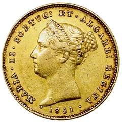 ポルトガル 1851年 5000レイス金貨 マリア２世 VF