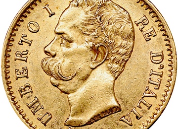 イタリア 1882年R ２０リレ金貨 ウンベルト１世　EF極美品